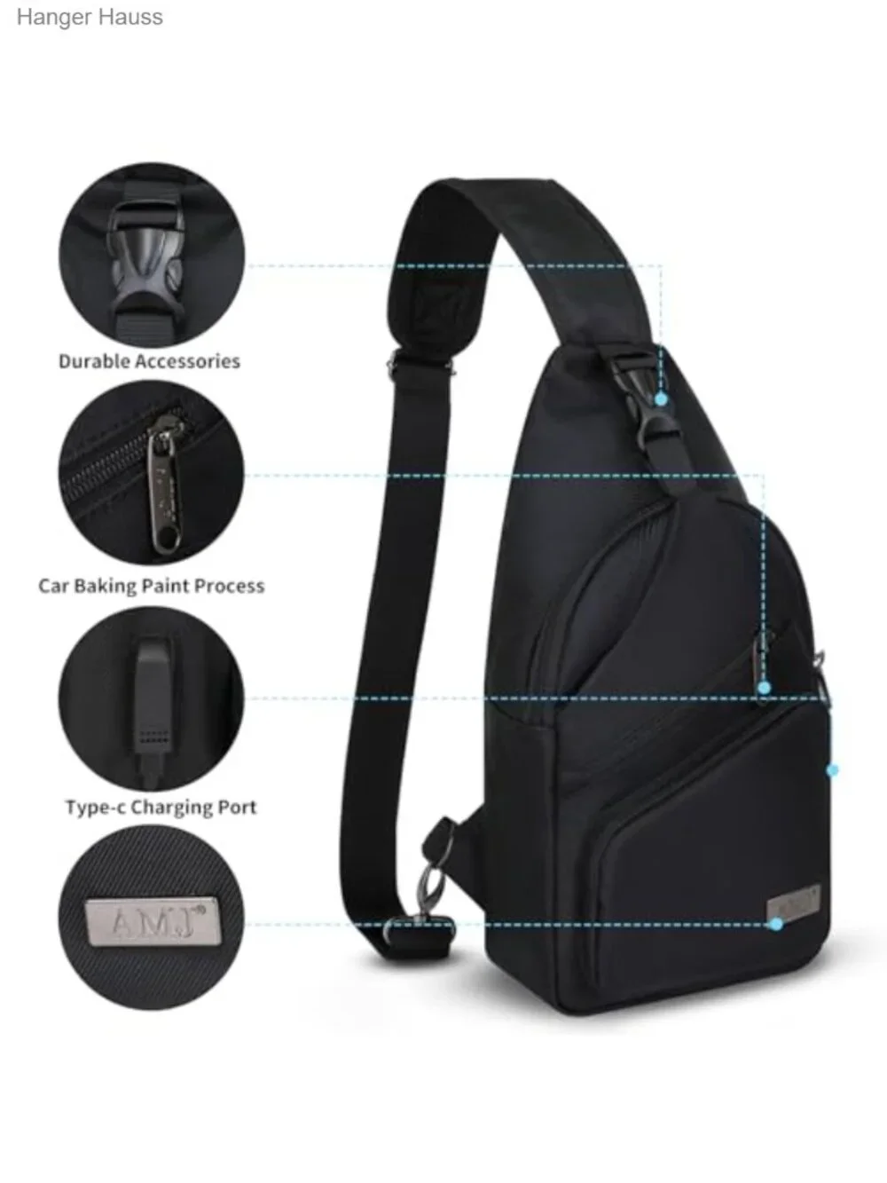Crossbody Sling Bag Water-Resistant Nylon Shoulder Backpack Hiking Travel